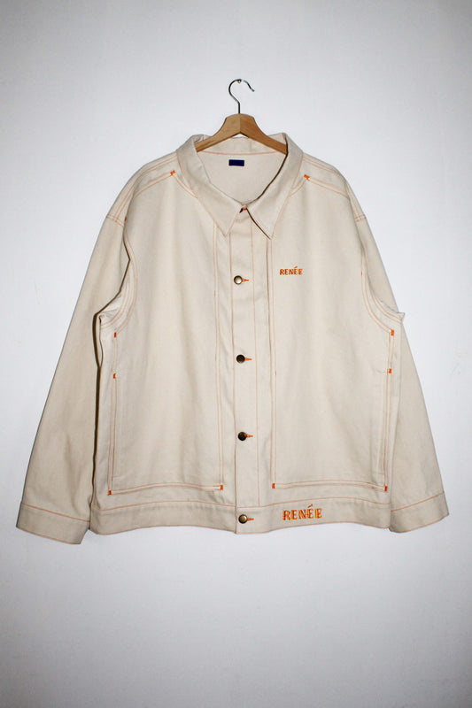 front view of Oversized denim jacket with logo embroidery and panel pockets