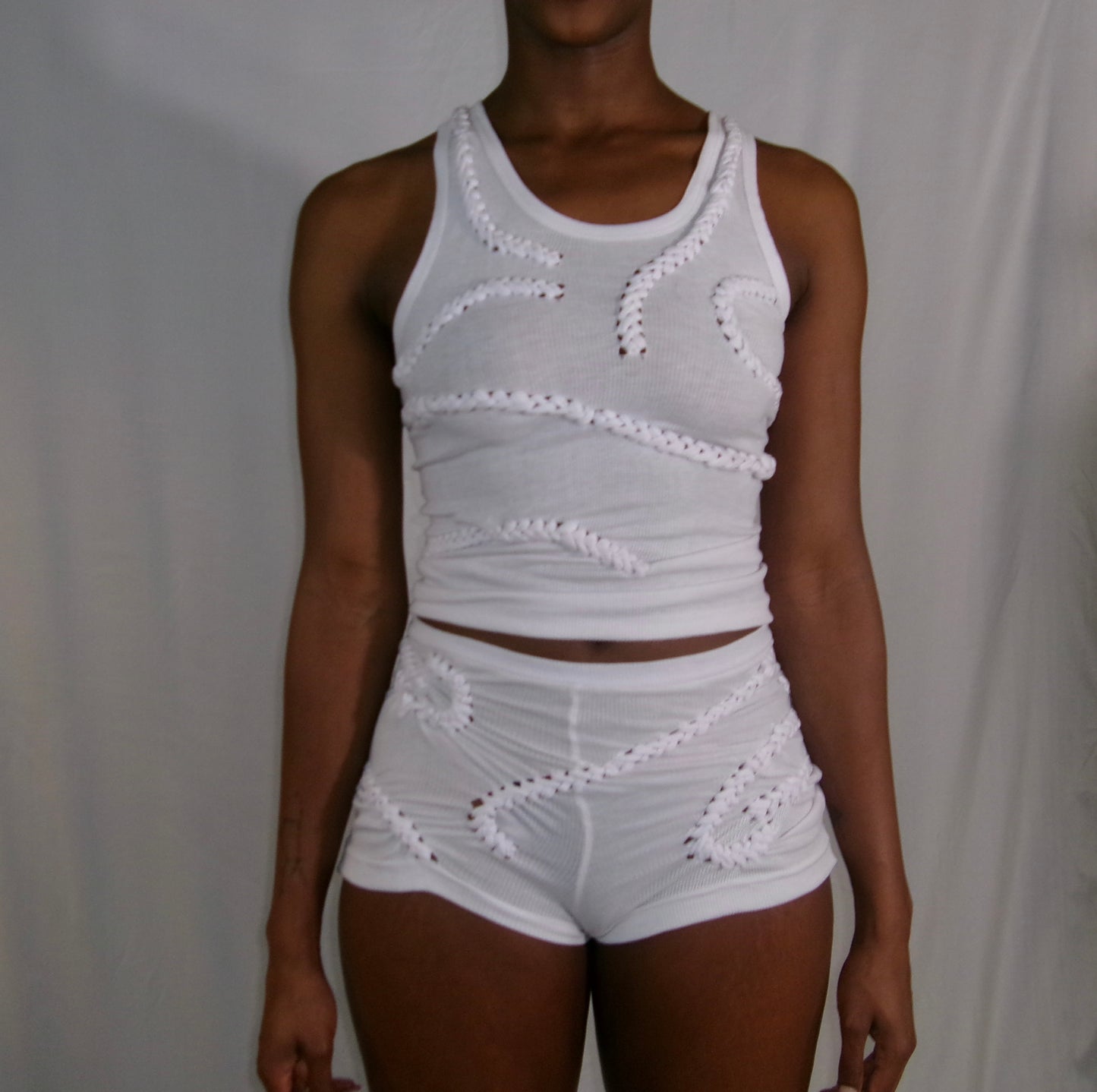 Contour Braid White Tank
