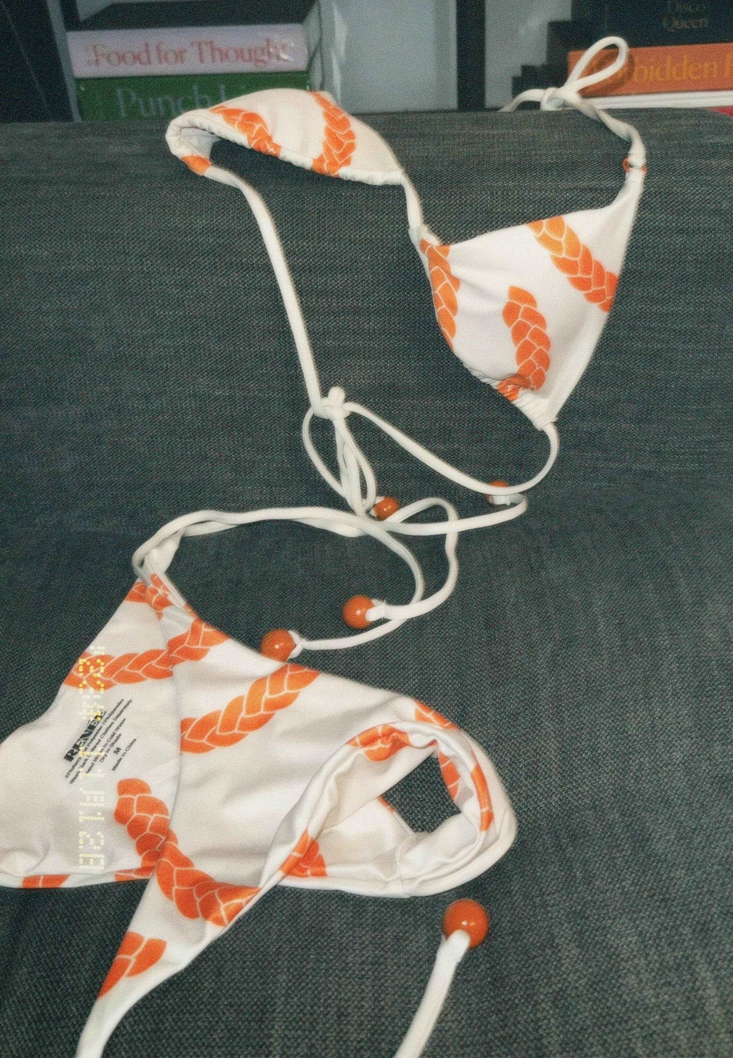 Orange Braid Print Bikini Top