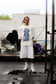 Look book image cream streetwear oversized double vision blue blur graphic t shirt 3/4 sleeve
