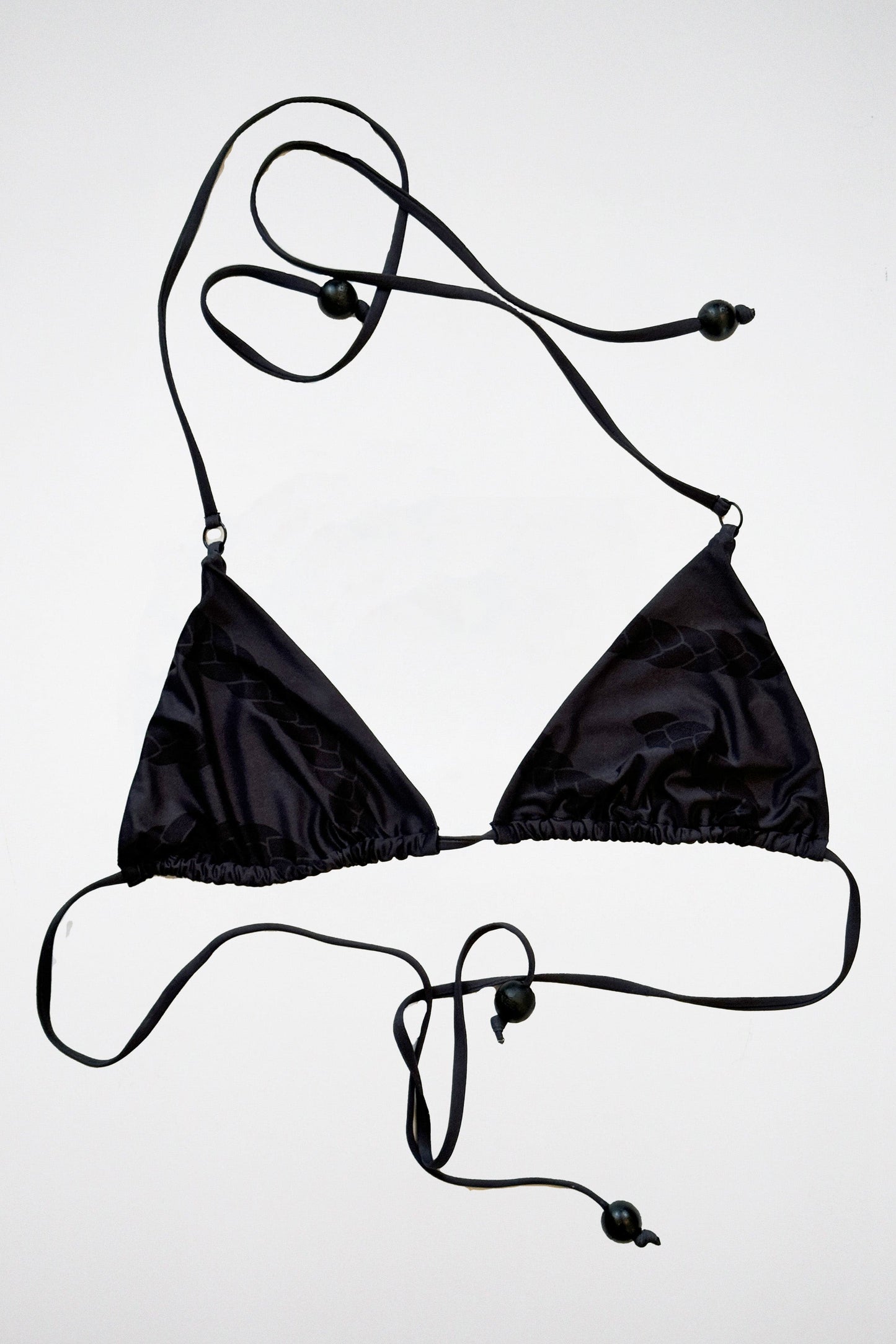 Black Braid Print Bikini Top