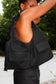 Lookbook image black denim cropped adjustable strap convertible vest bag with cargo pockets